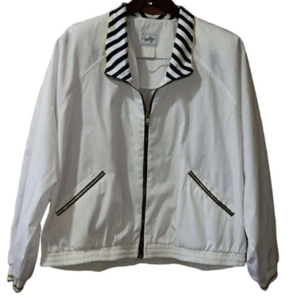 Vintage Natty Nautical Striped Metallic Gold Preppy Doleman Jacket USA LG